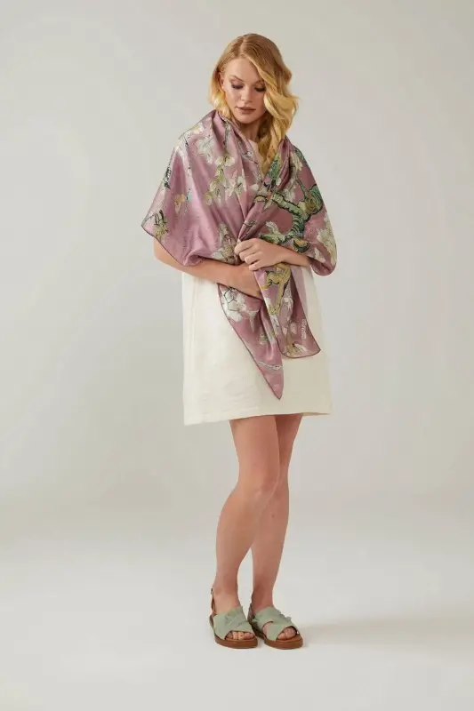 Pink Van Gogh Almond Blossoms 140x140 Square New Spring Summer Collection 100% Satin Silk Scarf - 3