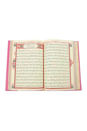 Pink Vav Patterned Thermo Leather Arabic Quran and Prayer Rug Set - Pink - 8