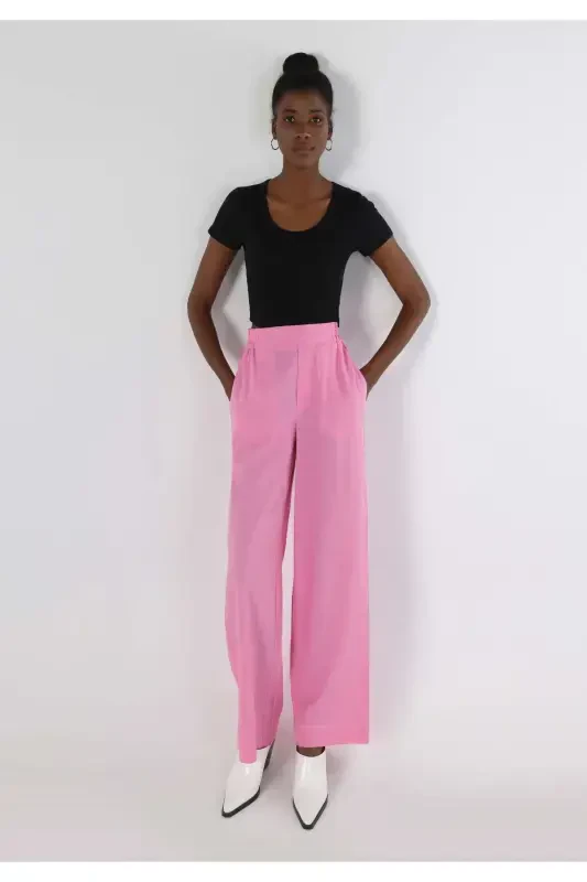Pink, wide leg, high waist women's pants (regular fit) - COLIN’S