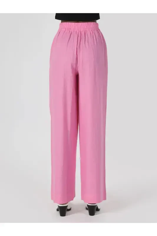 Pink, wide leg, high waist women's pants (regular fit) - 2