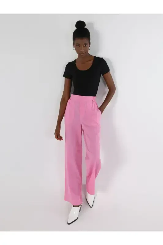 Pink, wide leg, high waist women's pants (regular fit) - 3