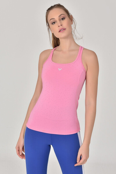 Pink Women's Wide Neck Breathable Sleeveless Sports Training Tank Top Running Athletic T-Shirt 8604 - 29