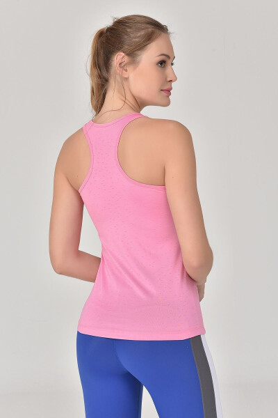 Pink Women's Wide Neck Breathable Sleeveless Sports Training Tank Top Running Athletic T-Shirt 8604 - 32