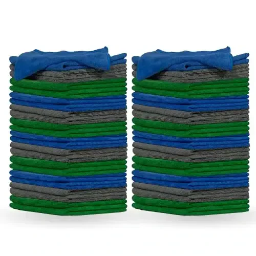 Pinnacle Mercantile Microfiber Cleaning Cloths Extra Large 16x16in Pack of 48 Highly Absorbent Lint Free Streak Free Non-Abrasive Clean Wet or Dry Washable Reusable for Home Kitchen Car and Janitorial - PINNACLE MERCANTILE