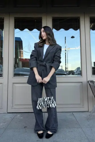 pinterest chiziqli model muadil bol oversize yumshoq kashe mato astarlı qalin blazer kurtka palto-antrasit - 1