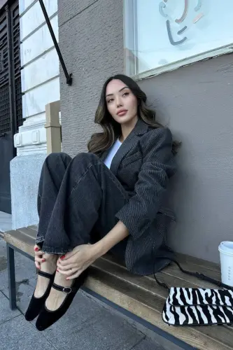 pinterest chiziqli model muadil bol oversize yumshoq kashe mato astarlı qalin blazer kurtka palto-antrasit - 3