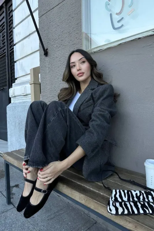 pinterest chiziqli model muadil bol oversize yumshoq kashe mato astarlı qalin blazer kurtka palto-antrasit - 3