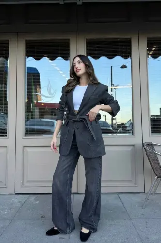 pinterest chiziqli model muadil bol oversize yumshoq kashe mato astarlı qalin blazer kurtka palto-antrasit - 4
