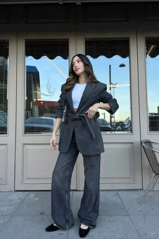 pinterest chiziqli model muadil bol oversize yumshoq kashe mato astarlı qalin blazer kurtka palto-antrasit - 4