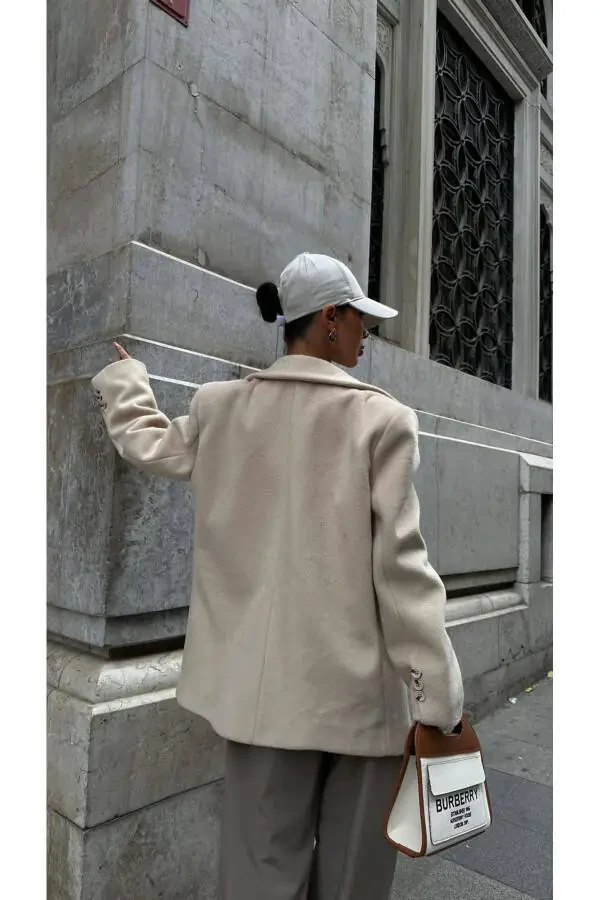 Pinterest-Inspired Cashmere Fabric Soft Texture Single Button Lined Oversized Loose Fit Coat Blazer Jacket - 3