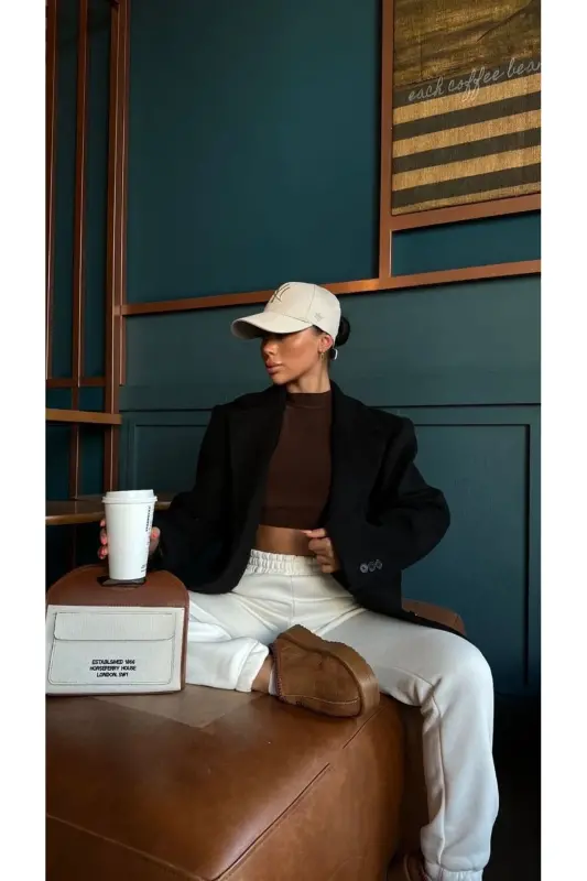 pinterest muadil kaşe kumaş yumuşak doku tek düğmeli astarlı oversize bol kesim kaban blazer ceket-siyah - FMNBUTIK