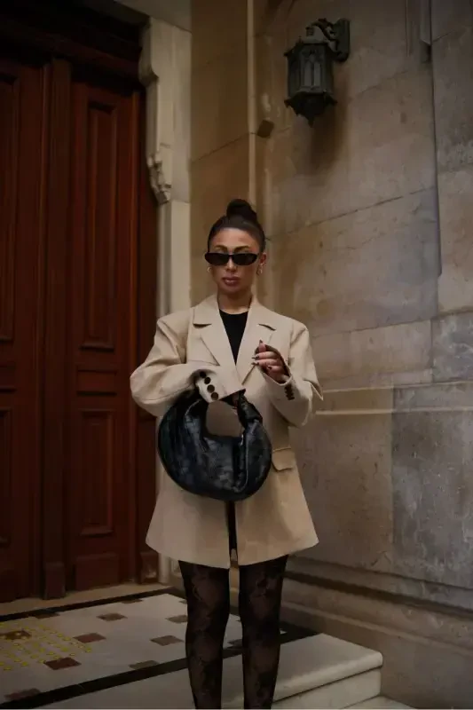 pinterest muadil nubuk süet kumaş yumuşak üç düğmeli astarlı oversize bol kesim blazer ceket-krem - 3