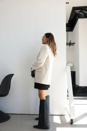 pinterest muadil nubuk süet kumaş yumuşak üç düğmeli astarlı oversize bol kesim blazer ceket-taş - 5