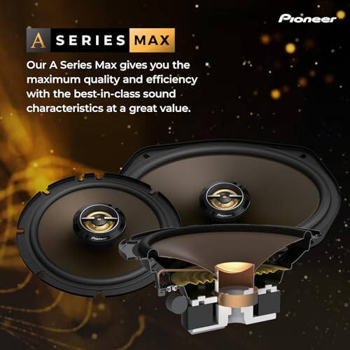 Pioneer A-Series MAX TS-A693FH, 2-Way Coaxial Car Audio Speakers, Full Range, Clear Sound Quality, Easy Installation and Enhanced Bass Response, Full Gold Colored 6” x 9” Oval Speakers - 2