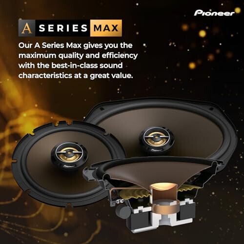 Pioneer A-Series MAX TS-A693FH, 2 yo'lli koaksial avtomobil audio karnaylari, to'liq diapazon, tiniq ovoz sifati, oson o'rnatish va yaxshilangan bas javobi, to'liq oltin rangli 6