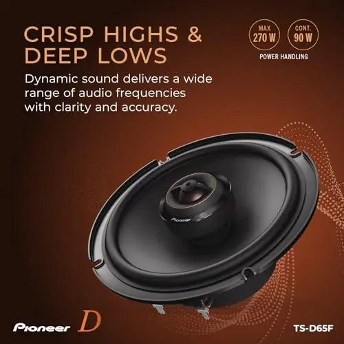 Pioneer D-Series TS-D65F 6.5” 2-Way Speakers (Pair) – 270W Max, Balanced Sound + Smooth Treble, Ideal Factory Upgrade, Add an Amplifier for Even Better Performance - 4