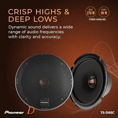 Pioneer D-Series TS-D65C 6.5” 2-Way Speakers (Pair) – 270W Max, Crisp Highs + Clear Vocals, Ideal Factory Upgrade, Add an Amplifier for Even Better Performance - 4