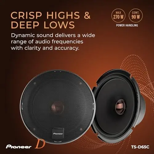 Pioneer D-Series TS-D65C 6.5” 2-Way Speakers (Pair) – 270W Max, Crisp Highs + Clear Vocals, Ideal Factory Upgrade, Add an Amplifier for Even Better Performance - 4