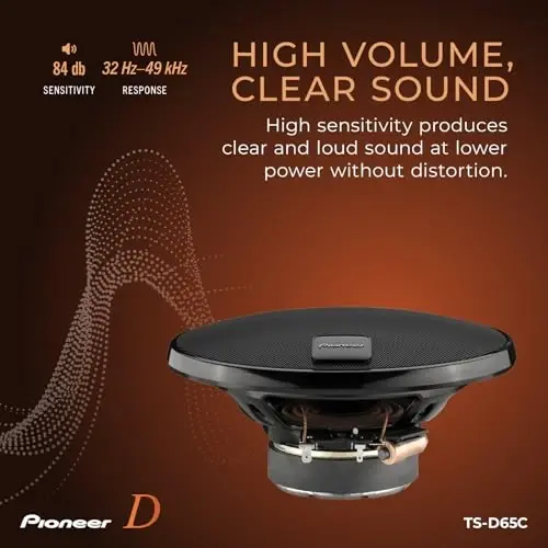 Pioneer D-Series TS-D65C 6.5” 2-Way Speakers (Pair) – 270W Max, Crisp Highs + Clear Vocals, Ideal Factory Upgrade, Add an Amplifier for Even Better Performance - 5
