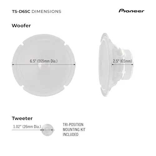 Pioneer D-Series TS-D65C 6.5” 2-Way Speakers (Pair) – 270W Max, Crisp Highs + Clear Vocals, Ideal Factory Upgrade, Add an Amplifier for Even Better Performance - 6
