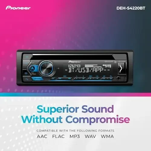 Pioneer DEH-S4220BT 1-Din CD Receiver – Bluetooth, USB/AUX, Color Change, FLAC, AM/FM Radio, Detachable Face, 50W x 4, Voice Control, Hi-Volt RCA Preouts - 6