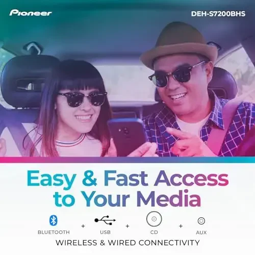 Pioneer DEH-S7200BHS 1-Din CD Receiver – Bluetooth, HD Radio, SiriusXM, USB/AUX, Color Change, FLAC, AM/FM, Detachable Face, 13-Band EQ, 50W x 4, Voice Control, Hi-Volt RCA Preouts - 3