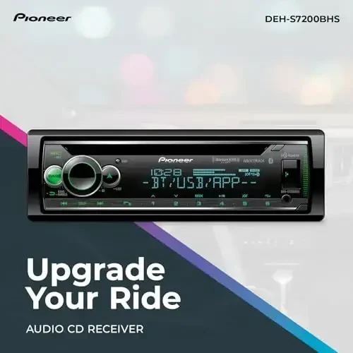 Pioneer DEH-S7200BHS 1-Din CD Receiver – Bluetooth, HD Radio, SiriusXM, USB/AUX, Color Change, FLAC, AM/FM, Detachable Face, 13-Band EQ, 50W x 4, Voice Control, Hi-Volt RCA Preouts - 2