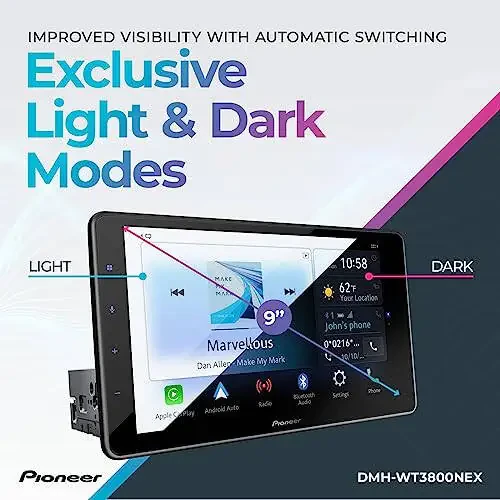 Pioneer DMH-WT3800NEX Digital Multimedia qabul qiluvchi, simsiz Apple CarPlay va Android Auto, 9” sigʻimli suzuvchi ekran, Single-DIN, oʻrnatilgan Bluetooth va WiFi, ModazoneAlexa ilova orqali. - 6