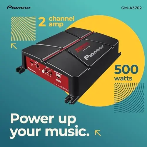 Pioneer GM-A3702 2-Channel Car Amplifier – 500W Max, Class AB, Bridgeable Design, Automatic Signal Sensing and Turn-on, Built-in high-/Low-Pass Filter - 2