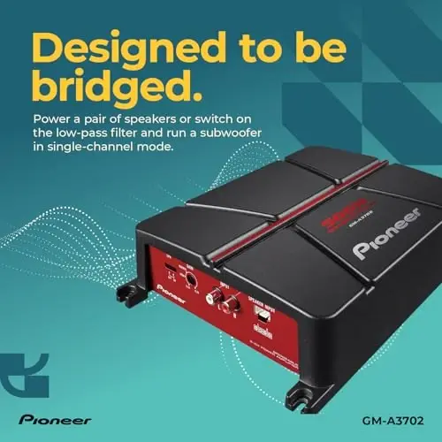 Pioneer GM-A3702 2-Channel Car Amplifier – 500W Max, Class AB, Bridgeable Design, Automatic Signal Sensing and Turn-on, Built-in high-/Low-Pass Filter - 3