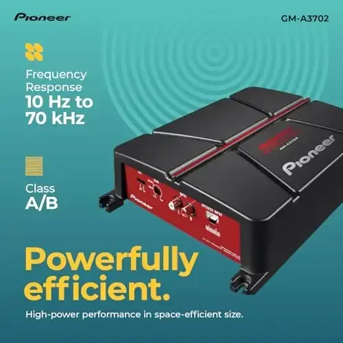 Pioneer GM-A3702 2-Channel Car Amplifier – 500W Max, Class AB, Bridgeable Design, Automatic Signal Sensing and Turn-on, Built-in high-/Low-Pass Filter - 4