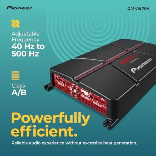 Pioneer GM-A6704 4 kanalli avtomobil amplifikatori – 1000W Max, AB klass, ko'prikli dizayn, ko'prikli, yuqori/past o'tkazuvchan filtrlar - 4