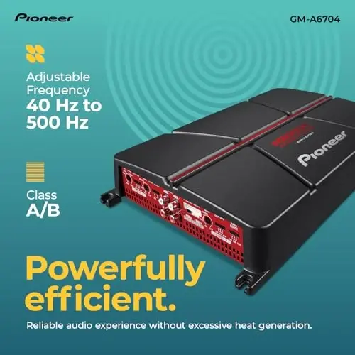 Pioneer GM-A6704 4-Channel Car Amplifier – 1000W Max, Class AB, Bridgeable Design, Bridgeable, High-/Low-Pass Filters - 4