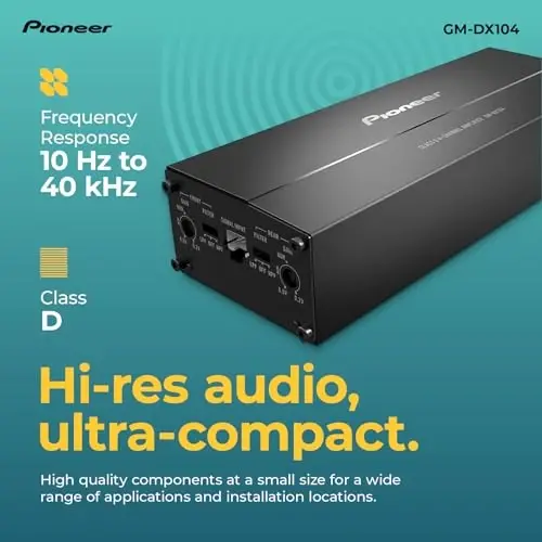 Pioneer GM-DX104 4-Channel Car Amplifier – 400W Max, Efficient Class D, Bridgeable Design, Hi-Res Certified, Gold terminals, Clean Output, Low Interference - 4
