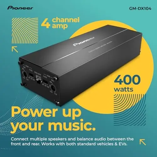 Pioneer GM-DX104 4-Channel Car Amplifier – 400W Max, Efficient Class D, Bridgeable Design, Hi-Res Certified, Gold terminals, Clean Output, Low Interference - 3