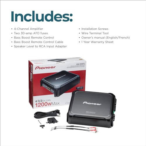 Pioneer GM-DX874 1,200 Watts Class D Powerhouse Amplifier, 4-Channel Amp, Variable Low-Pass Filter, Compact Design, and Remote Bass Boost Control - 6