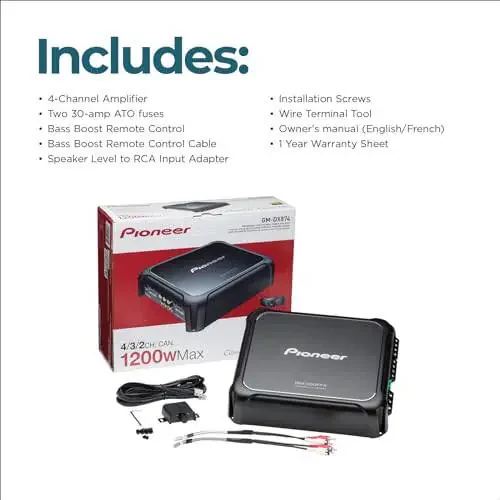 Pioneer GM-DX874 1,200 Watts Class D Powerhouse Amplifier, 4-Channel Amp, Variable Low-Pass Filter, Compact Design, and Remote Bass Boost Control - 6