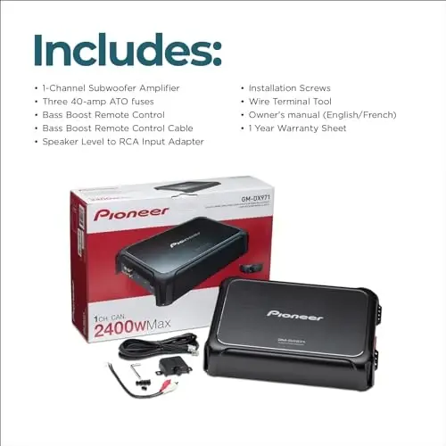 Pioneer GM-DX971 Monoblock Car Amplifier – 2400W Max, Efficient Class D, Bass Boost Control, Remote Bass Knob Included, Hi-Res Certified, Gold terminals, Powerful bass Output, Remote knob - 6