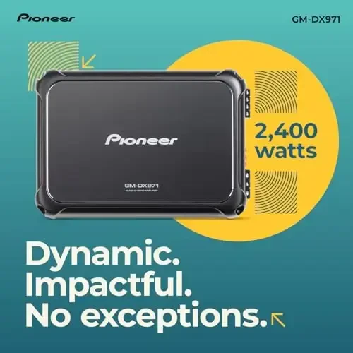 Pioneer GM-DX971 Monoblok Avtomobil Amplifikatori – 2400W Maks, Samarali D Klass, Bassni Kuchaytirish Boshqaruvi, Masofaviy Bass Tugmasi Qo'shilgan, Yuqori aniqlik Sertifikatlangan, Oltin terminallar, Kuchli bass chiqishi, Masofaviy tugma - 2