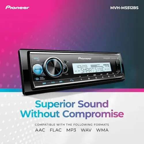 Pioneer MVH-MS512BS Marine Digital Media Receiver – Bluetooth, SiriusXM, USB, FLAC, Conformal Coating, Color Change, White Display for Outdoor, AM/FM Radio, Hi-Volt RCA, iPhone/Android Compatible - 6