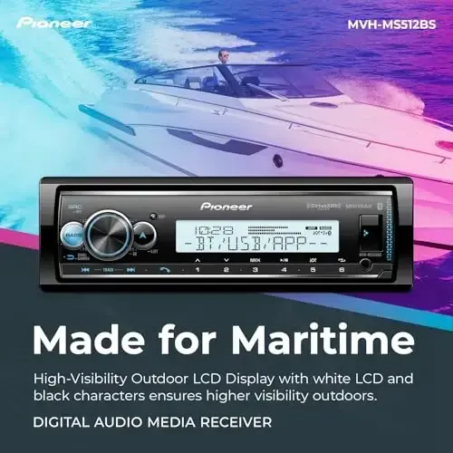 Pioneer MVH-MS512BS морской цифровой медиа-ресивер – Bluetooth, SiriusXM, USB, FLAC, конформное покрытие, изменение цвета, белый дисплей для улицы, AM/FM-радио, Hi-Volt RCA, совместим с iPhone/Android - 2