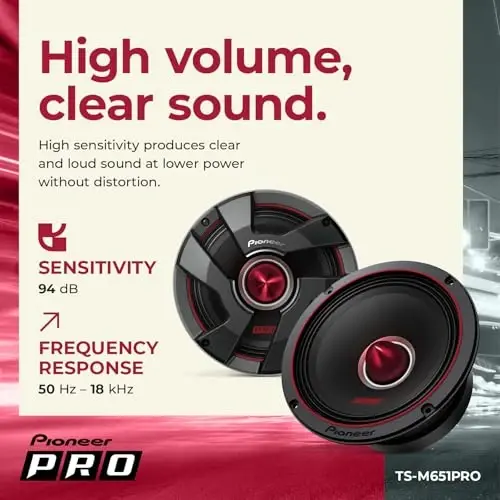 Pioneer P.R.O. Series TS-M651PRO 6.5” Speakers (Pair) – 300W Max, Perfect for high-SPL Builds and pro-Level car Audio - 5