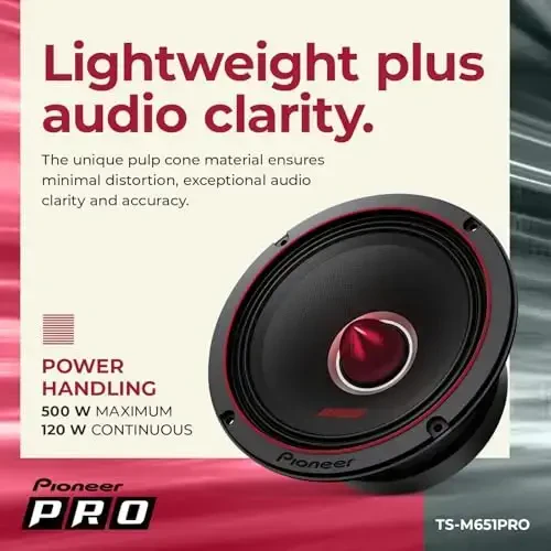 Pioneer P.R.O. Series TS-M651PRO 6.5” Speakers (Pair) – 300W Max, Perfect for high-SPL Builds and pro-Level car Audio - 4