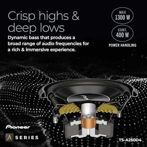 PIONEER A-Series TS-A250D4 10” Subwoofer – 1300W Max, Flexible Wiring, Powerful Bass Output - 4