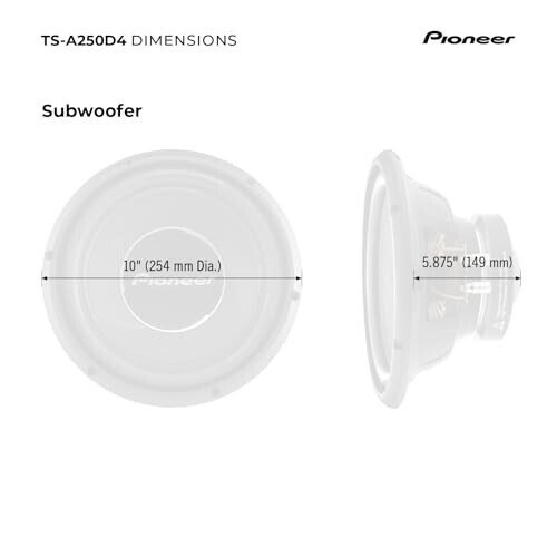 PIONEER A-Series TS-A250D4 10” Subwoofer – 1300W Max, Flexible Wiring, Powerful Bass Output - 6