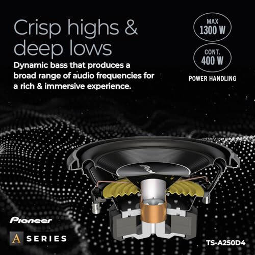 Pioneer TS-A250D4 10” Component Subwoofer,1300 Watts Max Power - 4