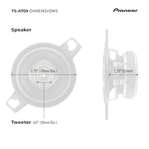 Pioneer TS-A709, 2-полосные коаксиальные автомобильные динамики, полный диапазон, чистое качество звука, простая установка и улучшенный отклик басов, черные и золотые круглые динамики 2,75 дюйма - 6