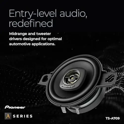 Pioneer TS-A709, 2 tomonlama koaksiyal avtomobil audio karnaylari, toʻliq diapazon, aniq ovoz sifati, oson oʻrnatish va yaxshilangan bass javobi, qora va oltin rangli 2,75 dyuymli yumaloq karnaylar - 3