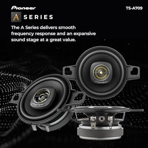 Pioneer TS-A709, 2-Way Coaxial Car Audio Speakers, Full Range, Clear Sound Quality, Easy Installation and Enhanced Bass Response, Black and Gold Colored 2.75” Round Speakers - 2