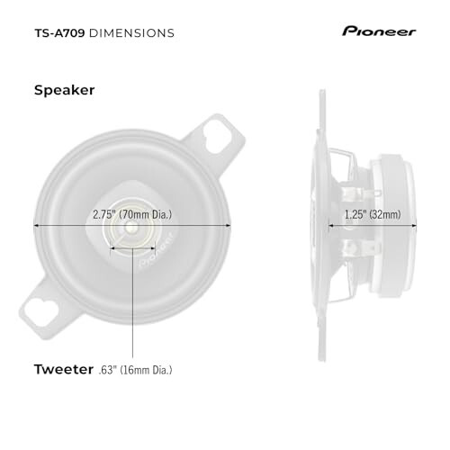 Pioneer TS-A709, 2-Way Coaxial Car Audio Speakers, Full Range, Clear Sound Quality, Easy Installation and Enhanced Bass Response, Black and Gold Colored 2.75” Round Speakers - 6